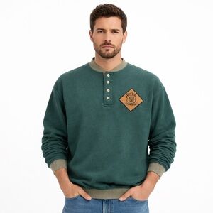 Vintage Lee Sport Golf Pullover Henley Sweatshirt XL Hunter Green Embroidered